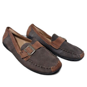 Beacon Fashion and Fit shoes Womens 12N brown two tone Cow Suede loafers buckle